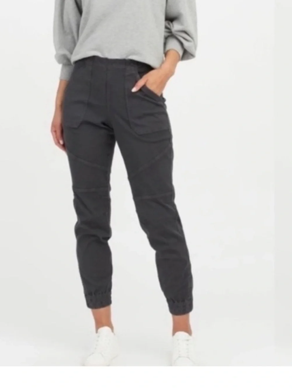 Spanx Stretch Twill Cargo Jogger Pants Washed Stretch Black Gray Size Large